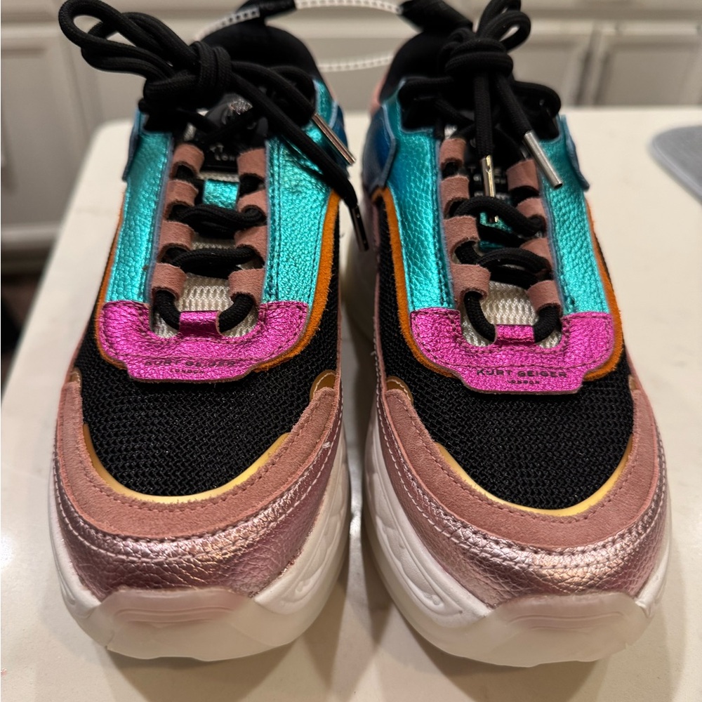 Kurt Geiger Pink and Blue Sneakers with Chunky Platform Sole - Picture 6 of 9